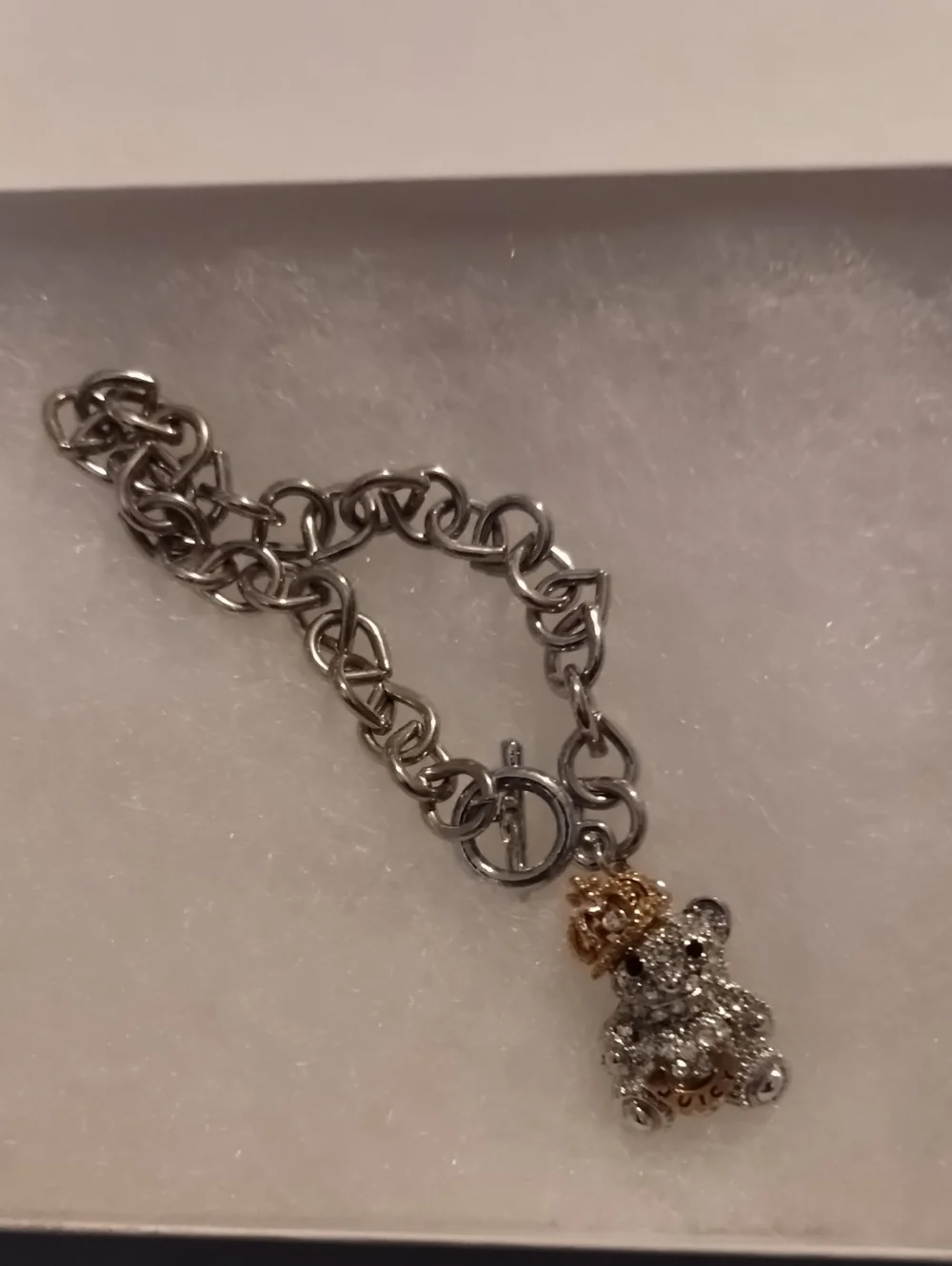 Juicy Couture Silver & Gold Teddy Bear Charm Bracelet - Women Jewelry